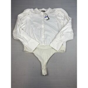 Danielle‎ Bernstein Women's Puff Sleeve Collar Bodysuit White Size XL